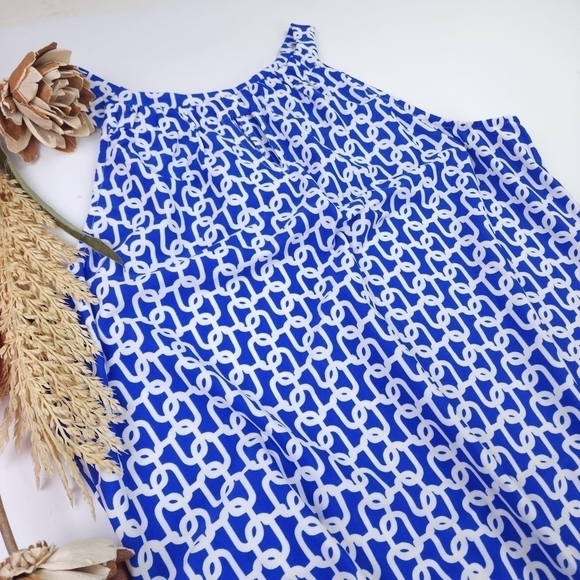 Jude Connally Blue and White Patterned Dress Sz L - Picture 6 of 16